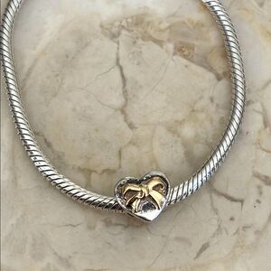 Michael Hill 925 Sterling Silver & 10K Gold Heart & Ribbon Charm Bead